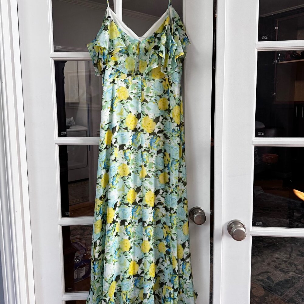 London Times Cold Shoulder Maxi Dress, Size 12, Green floral